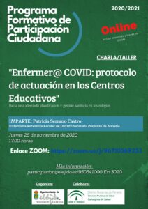 Charla/Taller: "Enfermer@ COVID: protocolo de actuación en los centros educativos"