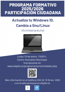 Actualiza tu Windows 10. Cambia a Gnu Linux. @ Centro Asociativo Municipal | Málaga | Andalucía | España